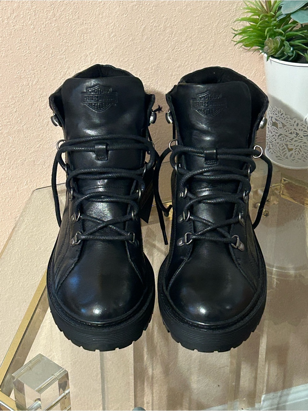 New Harley-Davidson Dalwood 5” Lace Up Black Leather Ankle Boots Size 10